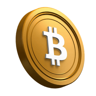 Moeda Bitcoin (BTC) inclinada dentro da seção de destaque do design